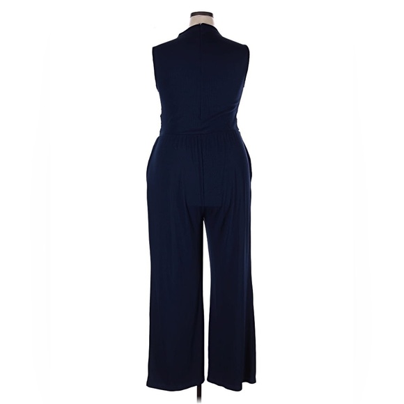 NWT PRETTYGARDEN Elegant Navy Sleeveless Long Jumpsuit, Ribbed Knit, Mock Neck - Picture 14 of 15